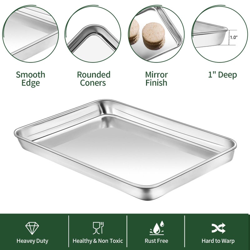 CEKEE Baking Sheet with Cooling Rack Set(2 Baking Pans+2 Baking Racks)  CEKEE Stainless Steel Non Stick Small Cookie Sheet Set  Size 10.39 x 8.07 x 1 Inch  Easy to Clean Small Baking Sheet with Rack Set - Image 3